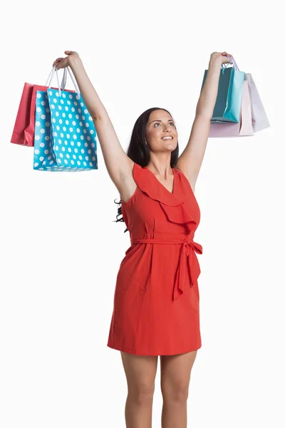 Woman standing with shopping bags — Stock Photo, Image