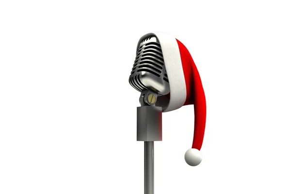 Retro-Mikrofon mit Weihnachtsmütze — Stockfoto