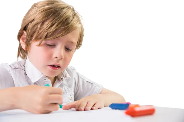 Student using crayons to draw — Stock Photo, Image