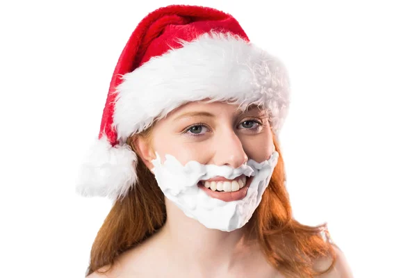 Festive redhead in foam beard — Stock Photo, Image