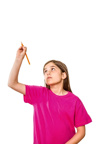 Niedliche Schüler schreiben mit Bleistift — Stockfoto