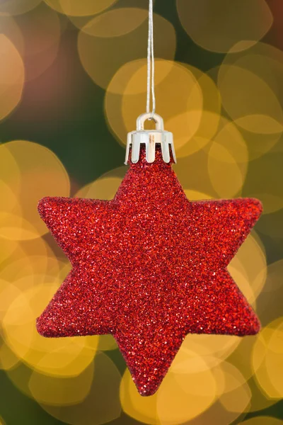 Vermelho Natal estrela decoração pendurado — Fotografia de Stock