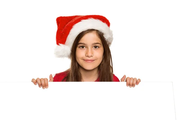 Festive little girl showing card — Stock Photo, Image