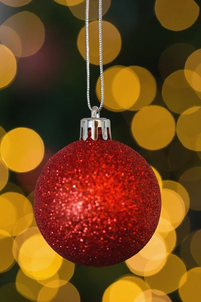 Red christmas ball decoration hanging — Stock Photo, Image
