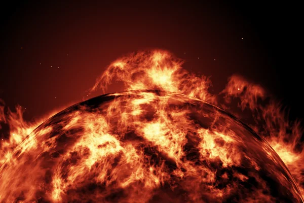 Large fire ball of the sun with earth — Stock Photo, Image