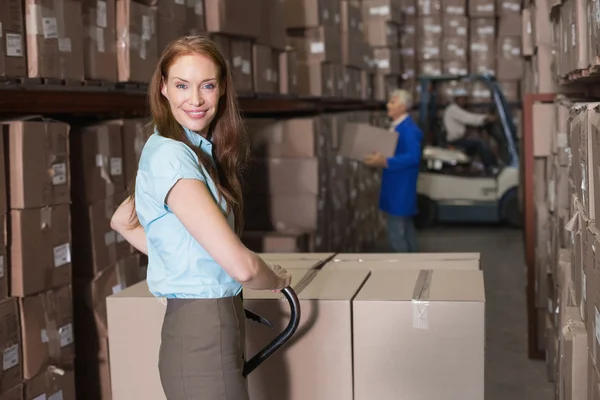 Warehouse manager with trolley — Stock Photo, Image