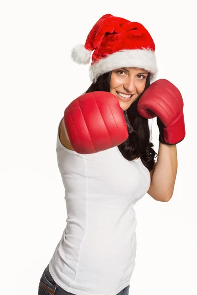Žena děrování s Boxerské rukavice — Stock fotografie