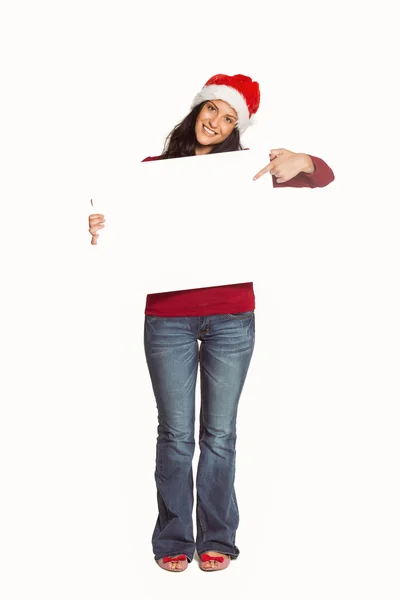 Woman holding a white sign — Stock Photo, Image