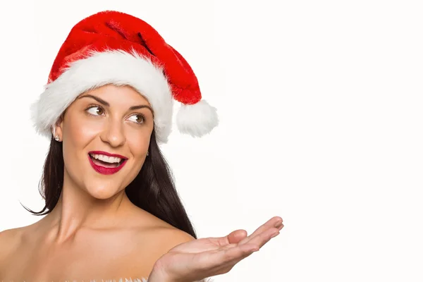 Donna con cappello da Babbo Natale — Foto Stock