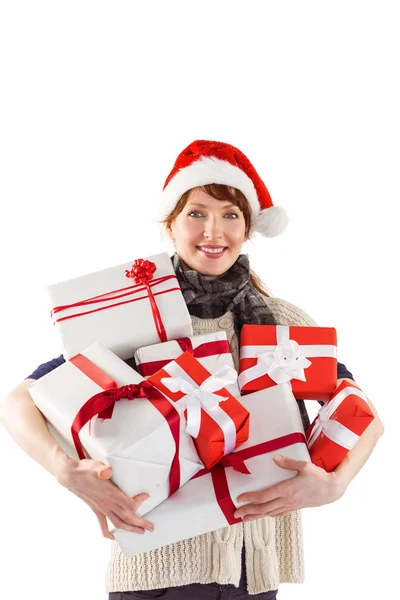 Mujer sosteniendo un montón de regalos —  Fotos de Stock