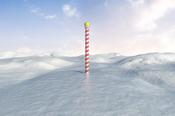 Paesaggio innevato con palo — Foto Stock