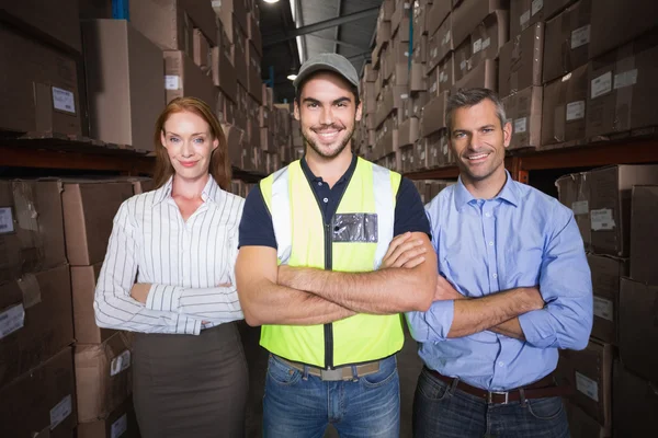 Warehouse team showing thumbs up — Stock Photo, Image
