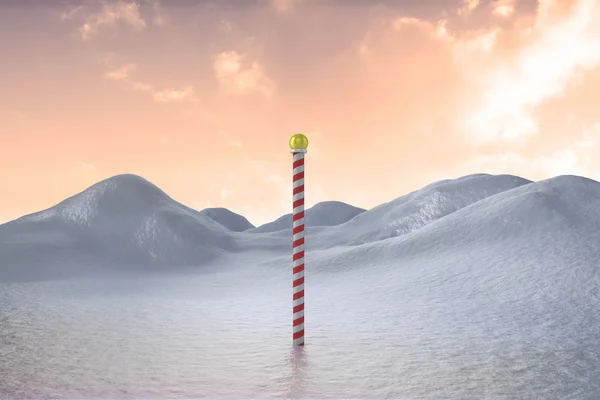 Snowy land scape with pole — Stock Photo, Image