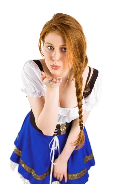 Oktoberfest girl blowing a kiss — Stock Photo, Image