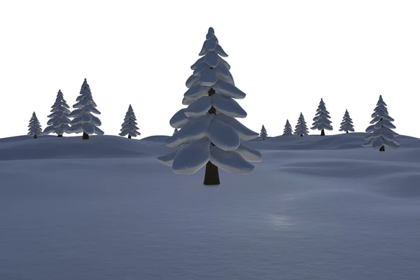 Белый снежный пейзаж с елками — стоковое фото