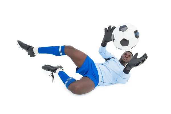 Volledige lengte van doelbewaarder in actie — Stockfoto