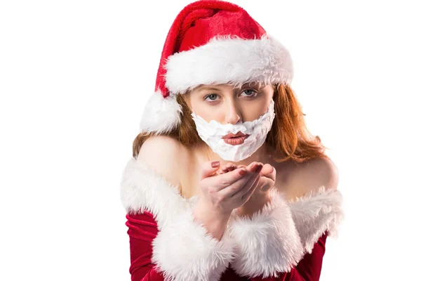 Festive redhead in foam beard — Stock Photo, Image