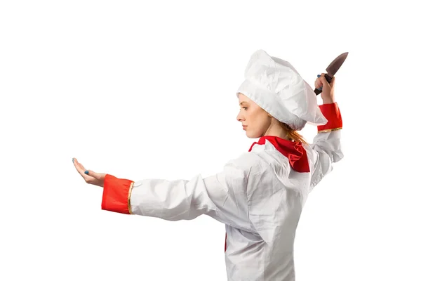 Krásné šéfkuchař krájení nožem — Stock fotografie
