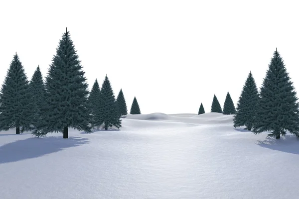 Белый снежный пейзаж с елками — стоковое фото