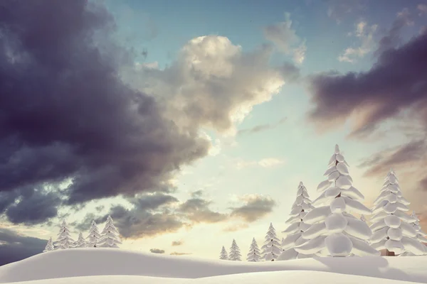 Snöiga landskap med granar — Stockfoto
