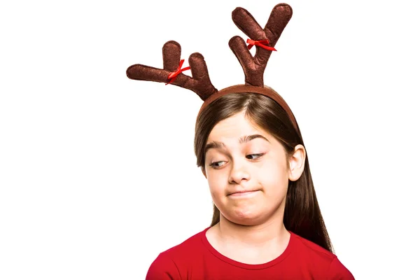 Bambina festiva che indossa corna — Foto Stock