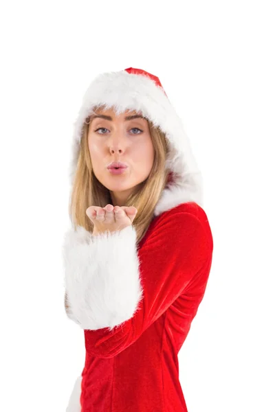 Vackra santa flicka blåser över handen — Stockfoto