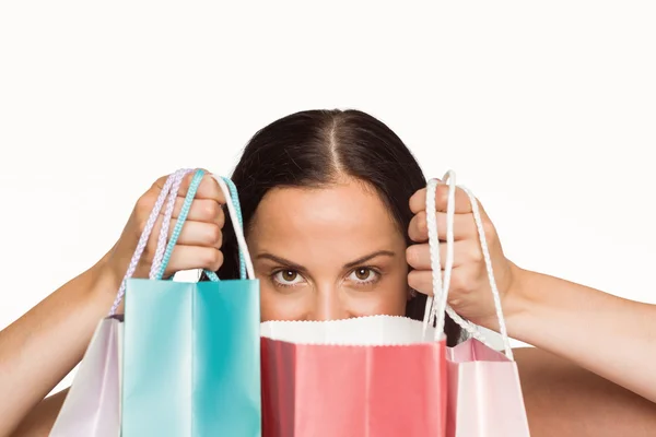 Mujer de pie con bolsas de compras —  Fotos de Stock