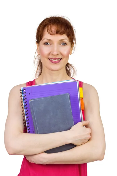 Woman holding her school notebooks — Stock Photo, Image