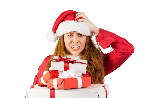 Feestelijke benadrukt roodharige bedrijf geschenken — Stockfoto