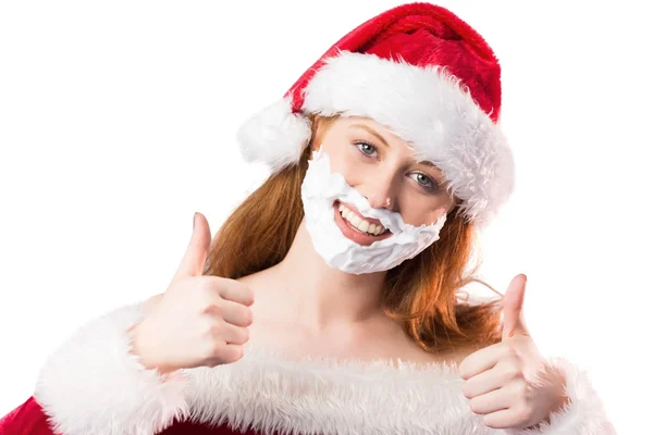 Festive redhead in foam beard — Stock Photo, Image