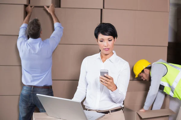 Warehouse manager using laptop — Stock Photo, Image