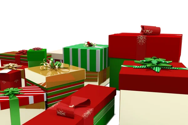 Green red and gold christmas gifts — Stock Photo, Image