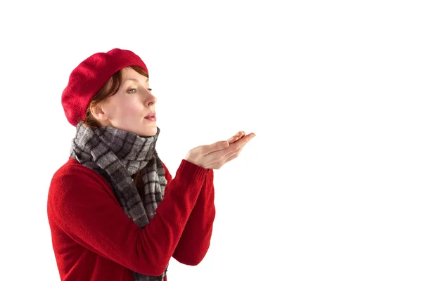 Woman blowing kiss from hands — Stock Photo, Image