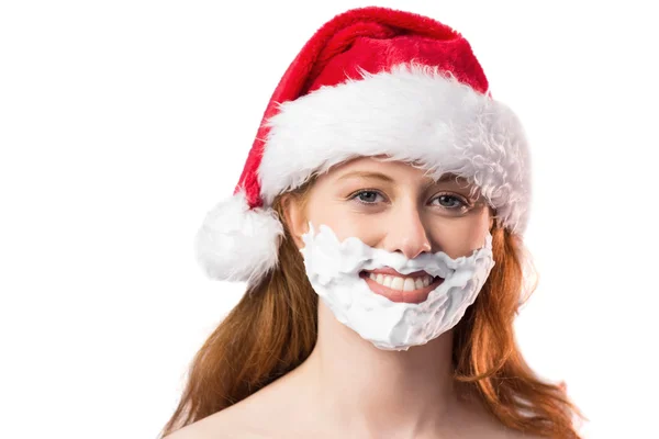 Festive redhead in foam beard — Stock Photo, Image