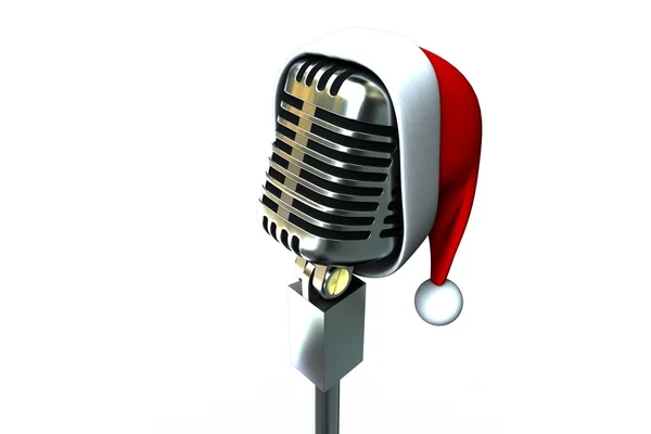Retro-Mikrofon mit Weihnachtsmütze — Stockfoto