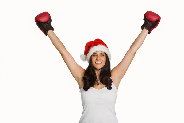 Mulher vestindo luvas de boxe vermelho — Fotografia de Stock