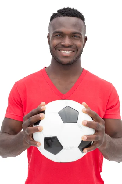 Retrato de um lindo e sorridente fã de futebol — Fotografia de Stock