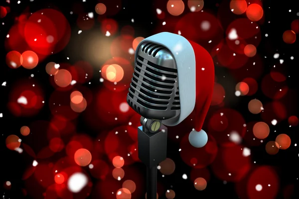 Microphone avec chapeau de Père Noël — Photo