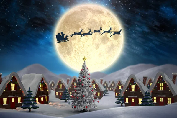 Silhouette von Weihnachtsmann und Rentier — Stockfoto