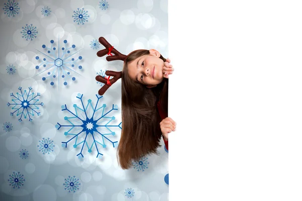 Festive little girl showing card — Stock Photo, Image