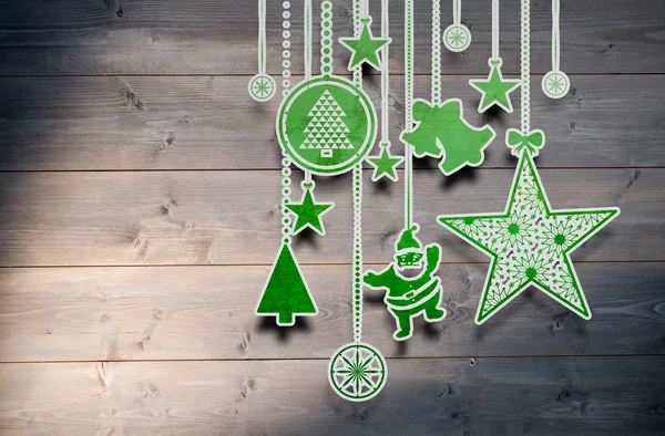 Composite image of hanging christmas decorations — Stock Photo, Image