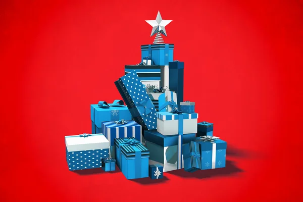 Złożony obraz niebieskie i srebrne prezenty świąteczne — Zdjęcie stockowe