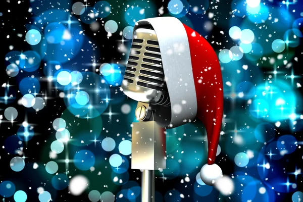 Microphone avec chapeau de Père Noël — Photo