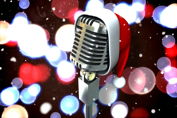 Microphone with Santa hat — Stock Photo, Image