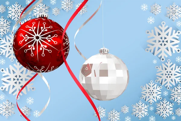 Imagem composta de pendurado Natal bauble decorações — Fotografia de Stock