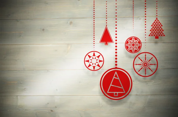 Sammansatt bild av hängande röda juldekorationer — Stockfoto
