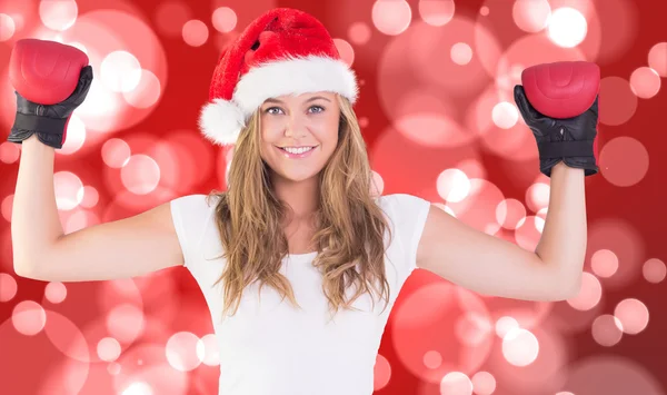Festive blonde with boxing gloves — Stock Photo, Image