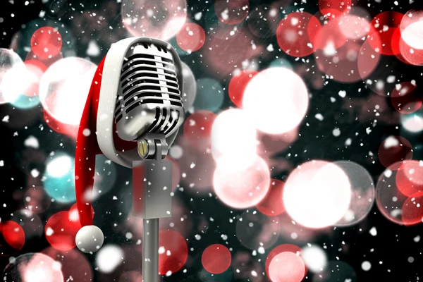 Microphone with Santa hat — Stock Photo, Image