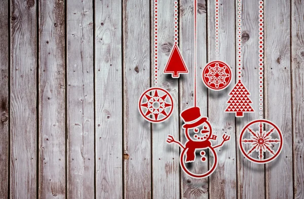 Composite image of hanging red christmas decorations — Stock Photo, Image