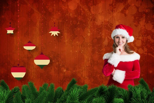 Immagine composita di bella ragazza in abito da Babbo Natale — Foto Stock